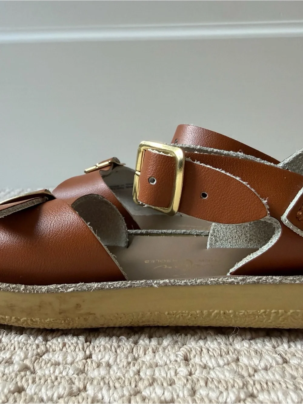 Kids Tan Leather Buckle Sandals by See Kai Run - Tan